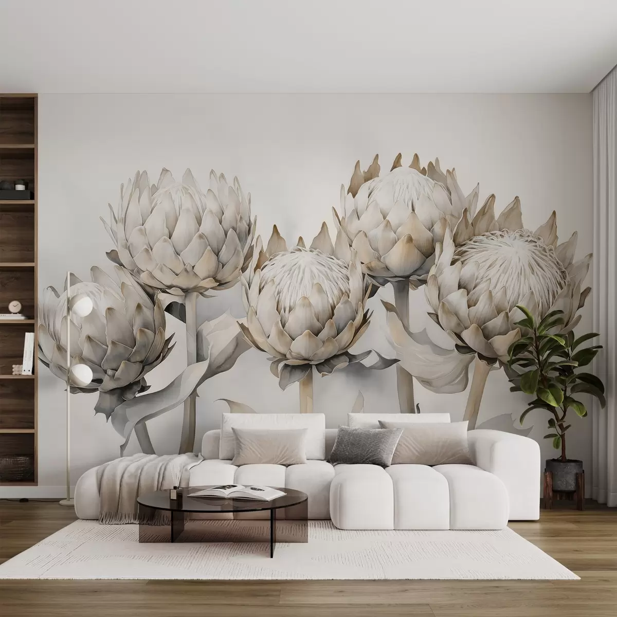 murais de parede Aquarela de proteas suaves w08593