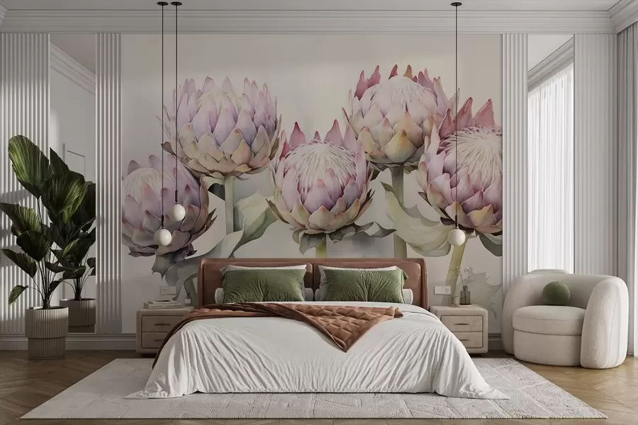 murais de parede Aquarela de proteas suaves w08593v1
