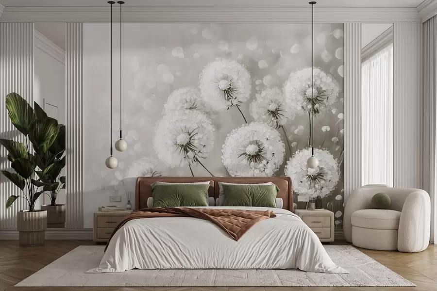 murais de parede Dandelions aéreos em um fundo monocromático w08594
