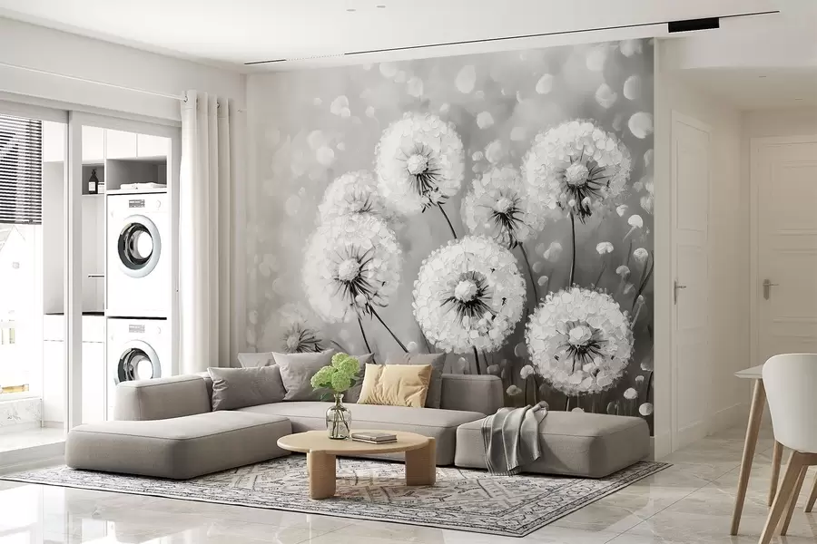 murais de parede Dandelions aéreos em um fundo monocromático w08594v1
