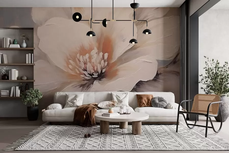 murais de parede Flor branca abstrata sobre fundo cinza w02702
