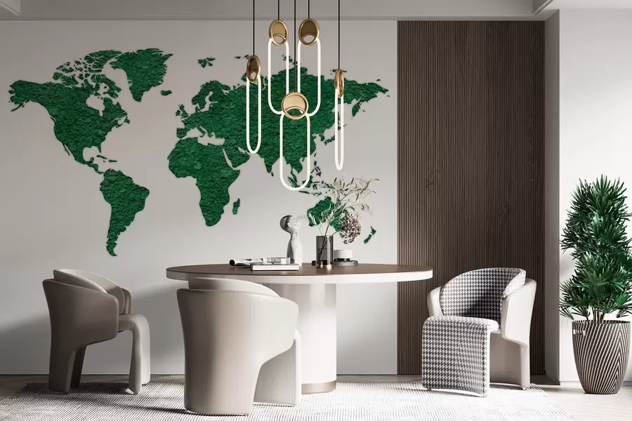 murais de parede Mapa-múndi com musgo, natureza, paleta de cores verde exuberante  w02657v2