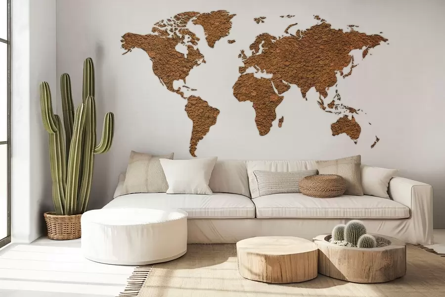 murais de parede Mapa-múndi com musgo, natureza, paleta de cores bege  w02657v4