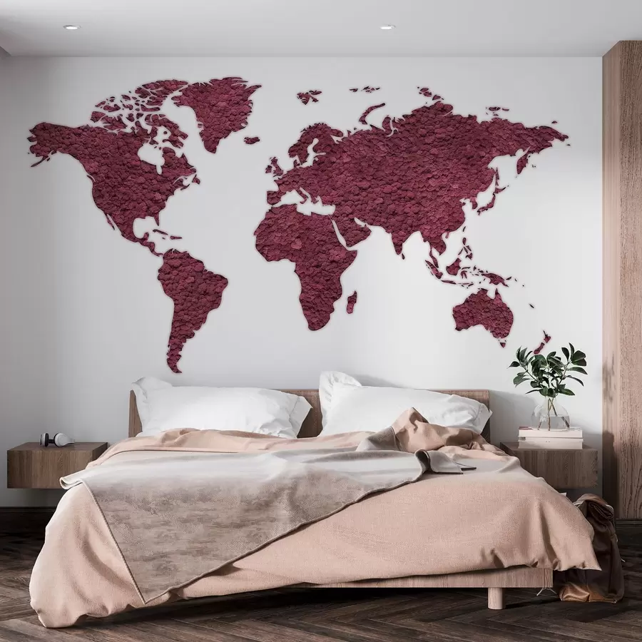 murais de parede Mapa-múndi com musgo, natureza, paleta de cores bordô  w02657v5