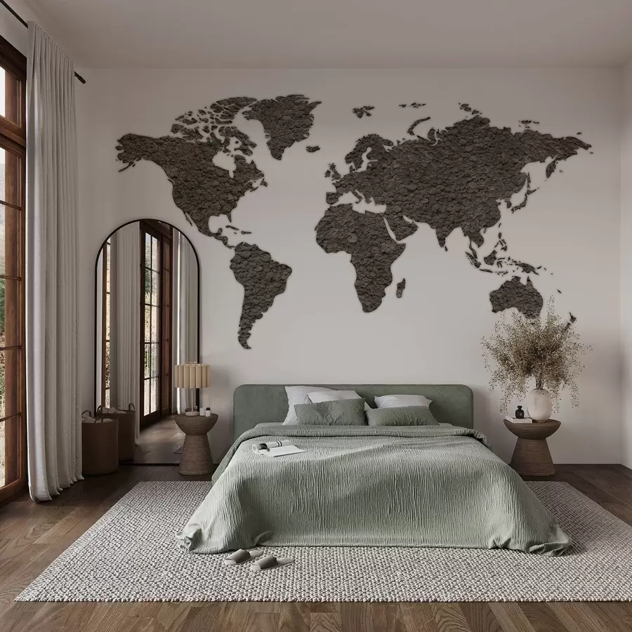 murais de parede Mapa-múndi com musgo, natureza, paleta de cores cinza  w02657v6