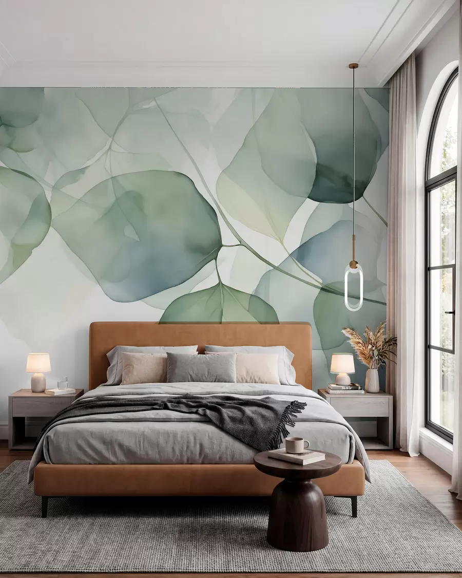 murais de parede Folhas grandes imitação abstrata de aquarela w02725