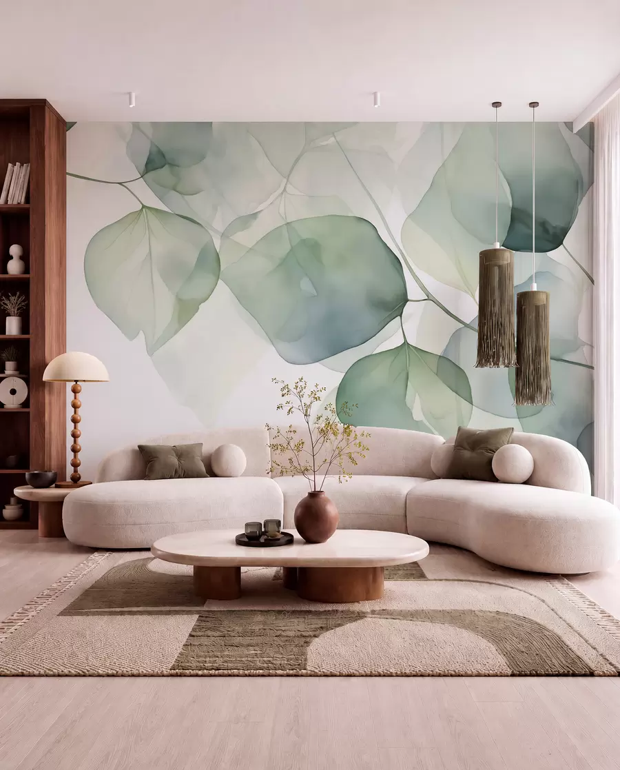murais de parede Folhas grandes imitação abstrata de aquarela w02725