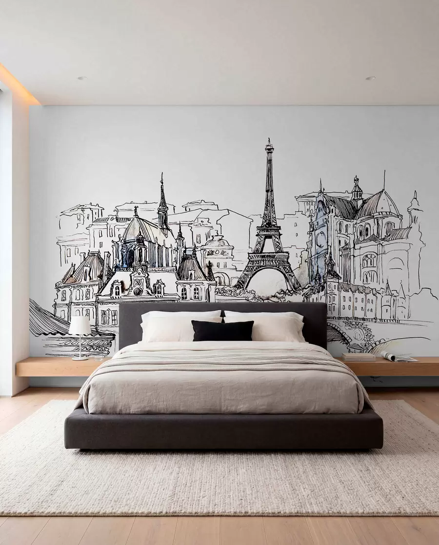 murais de parede Linha do horizonte de Paris em um contorno artístico u77704