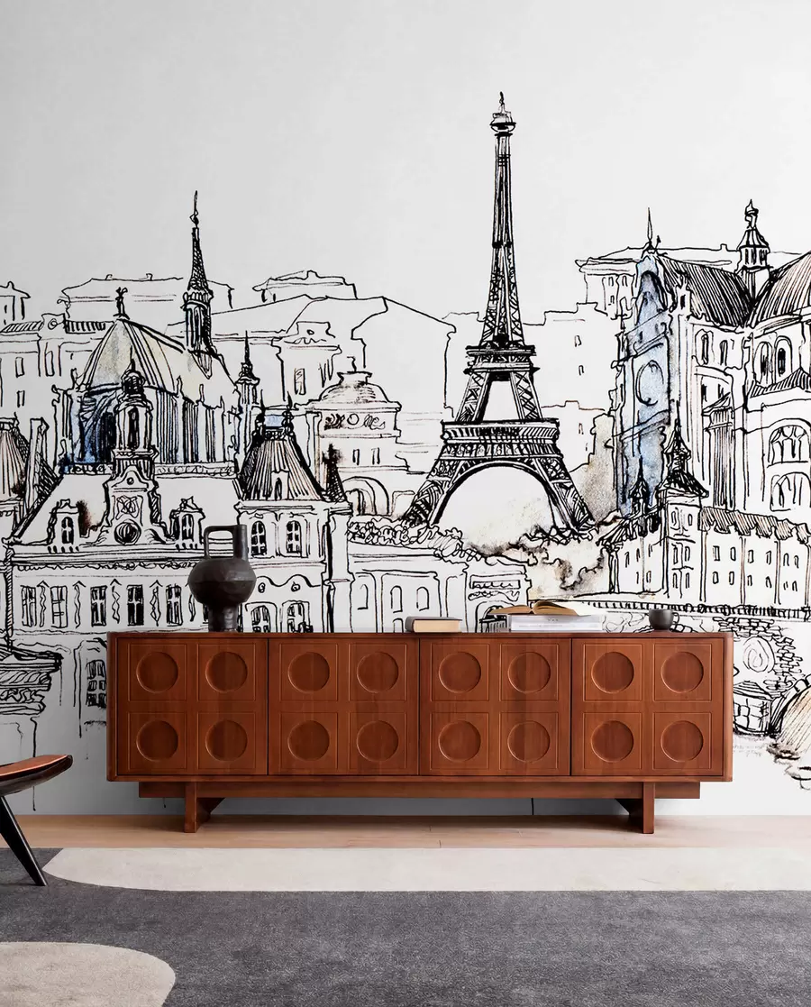 murais de parede Linha do horizonte de Paris em um contorno artístico u77704