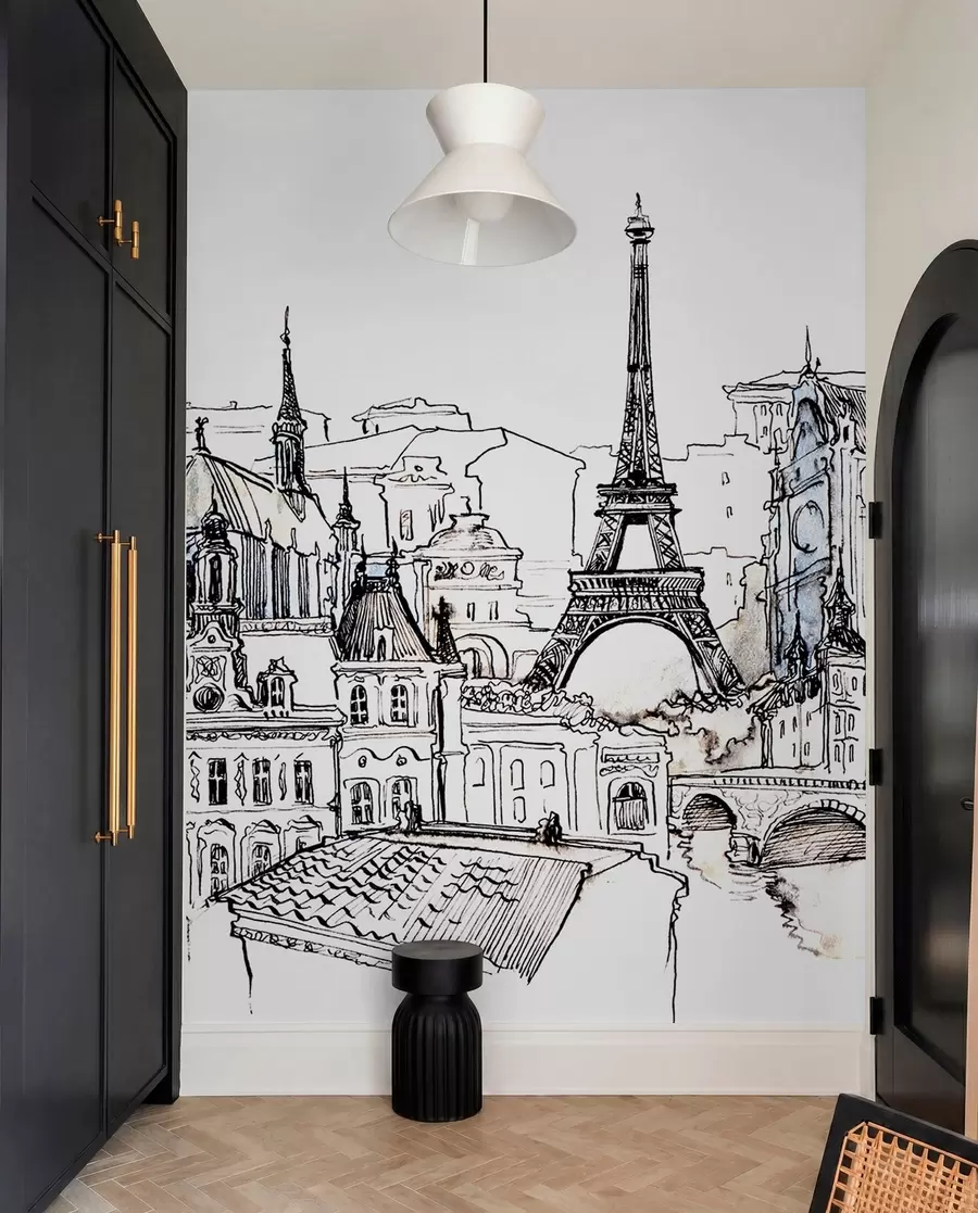 murais de parede Linha do horizonte de Paris em um contorno artístico u77704