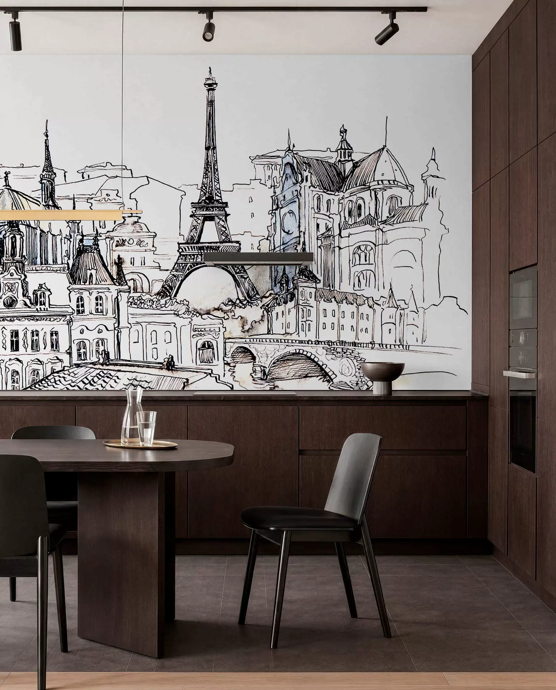 murais de parede Linha do horizonte de Paris em um contorno artístico u77704