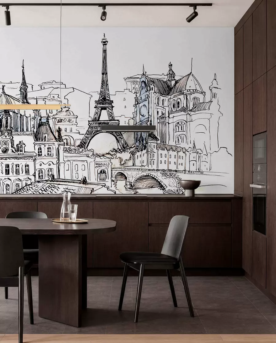 murais de parede Linha do horizonte de Paris em um contorno artístico u77704