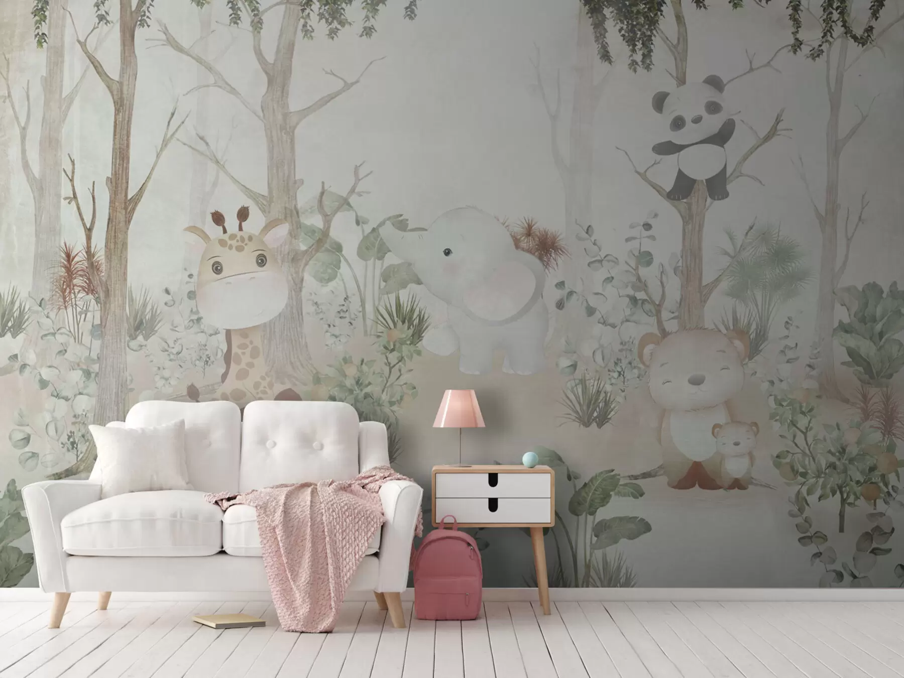 murais de parede Animais adoráveis explorando uma floresta pacífica u73879