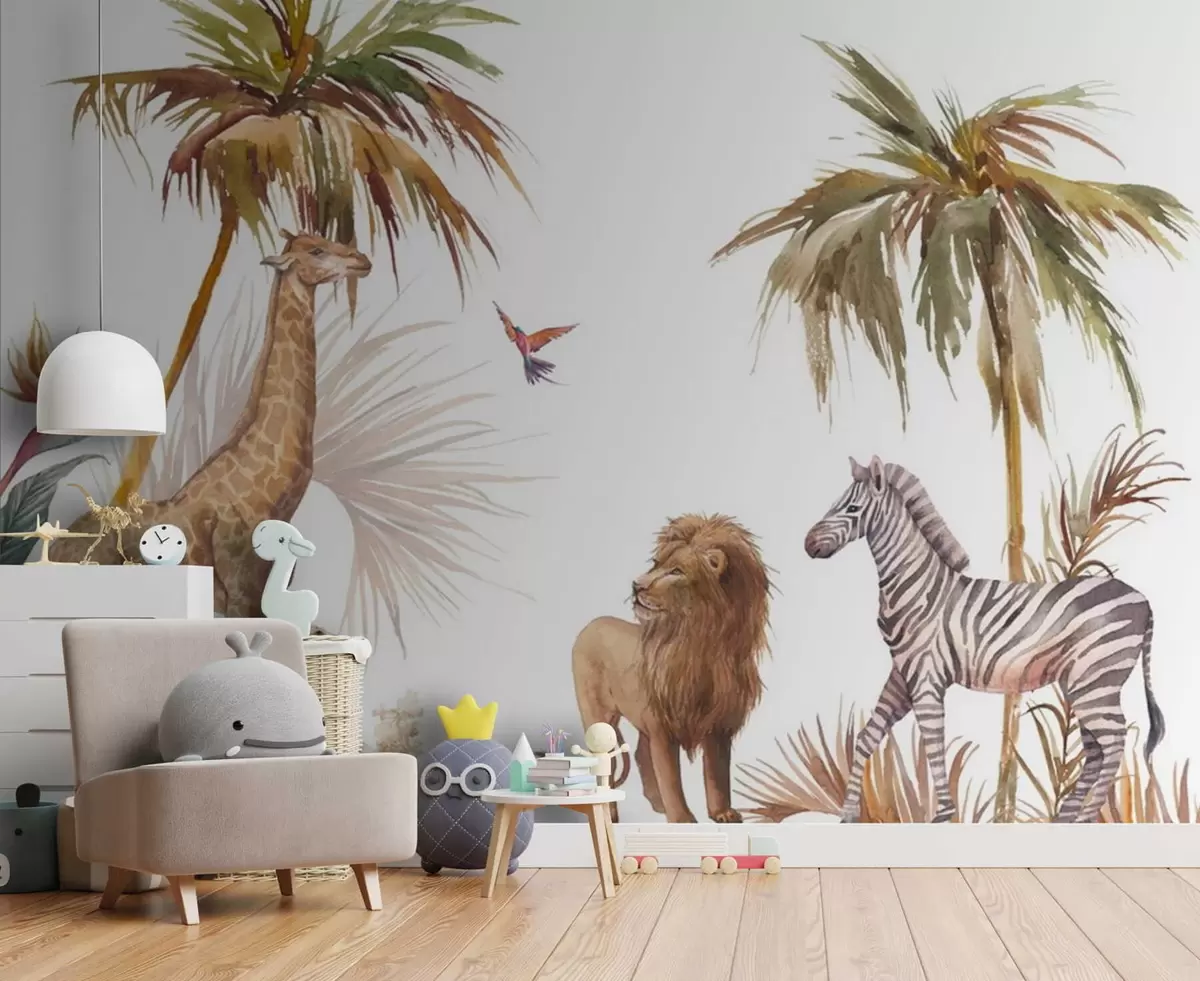 murais de parede Vida selvagem sob palmeiras tropicais u51895