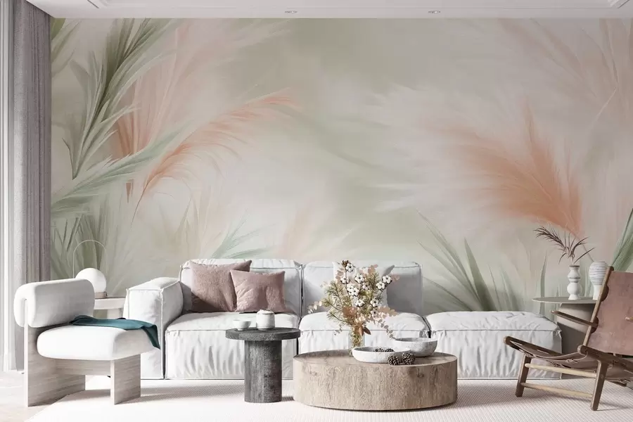 murais de parede grama dos pampas macia em cores delicadas w02688