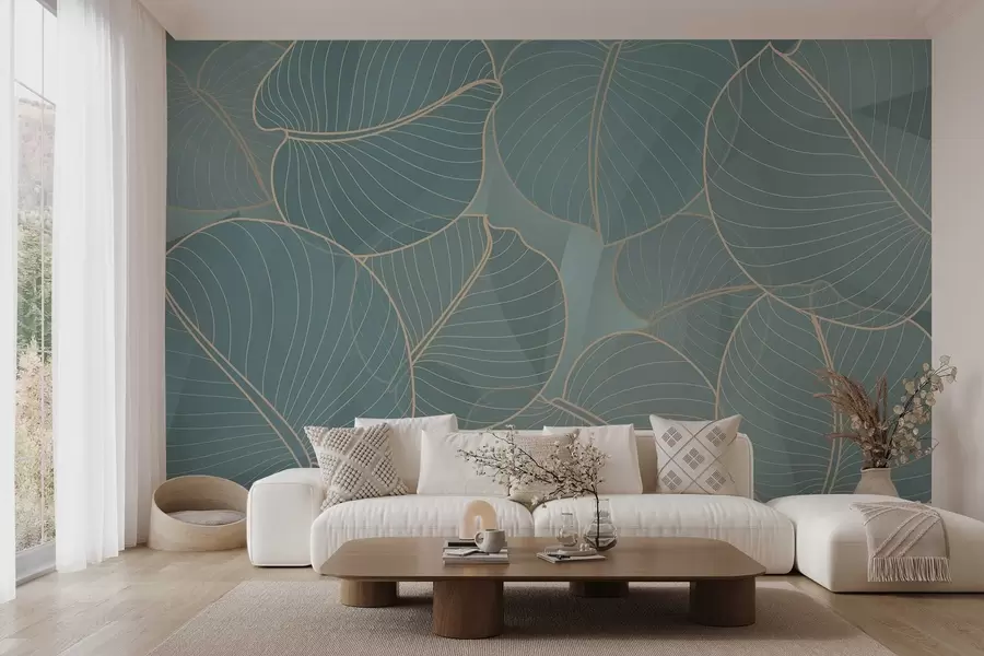 murais de parede folhagem linear do lírio de agosto em tons de turquesa w02768v1