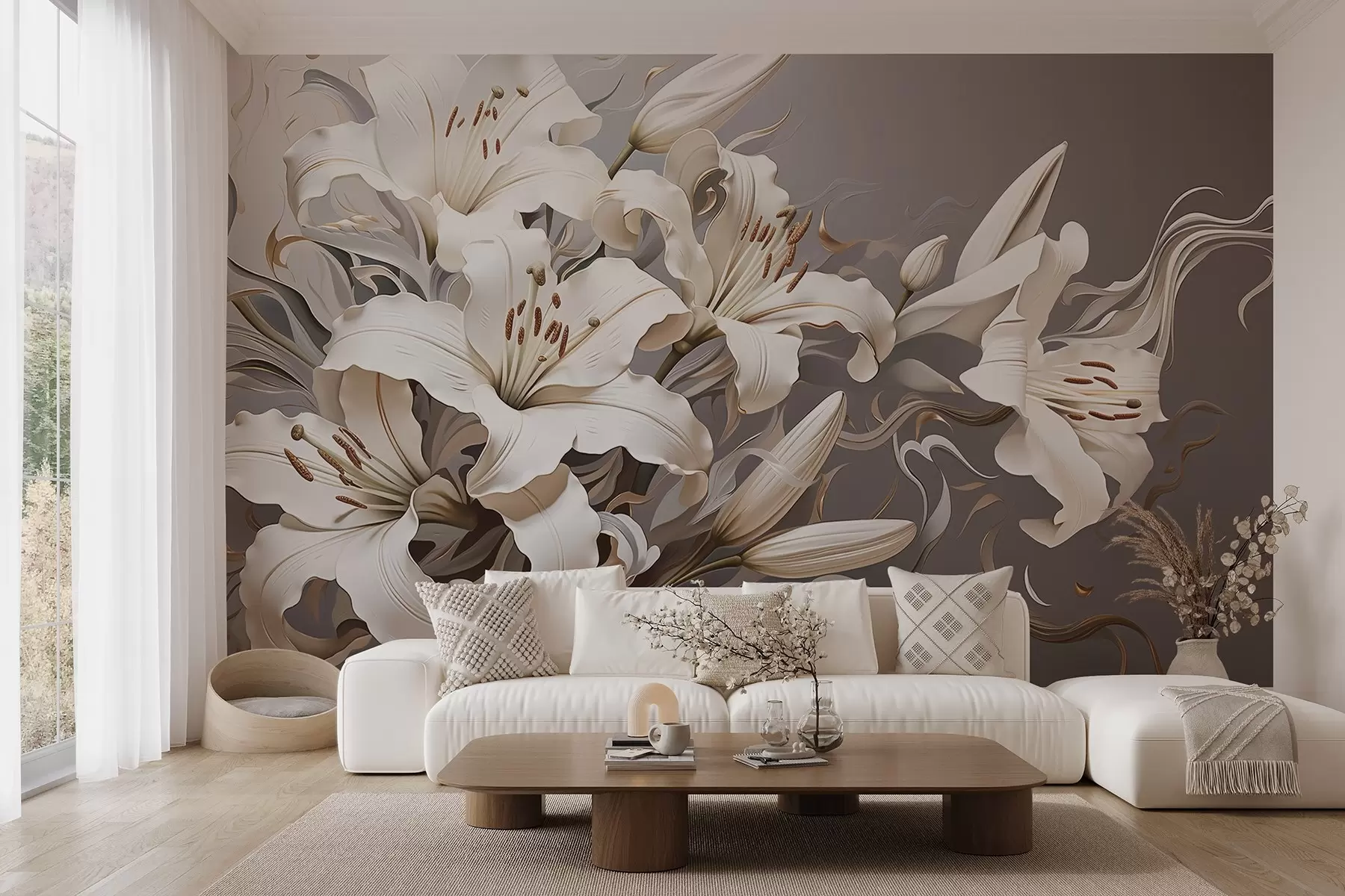 murais de parede Lírios brancos sofisticados em tons pastéis w08633v1