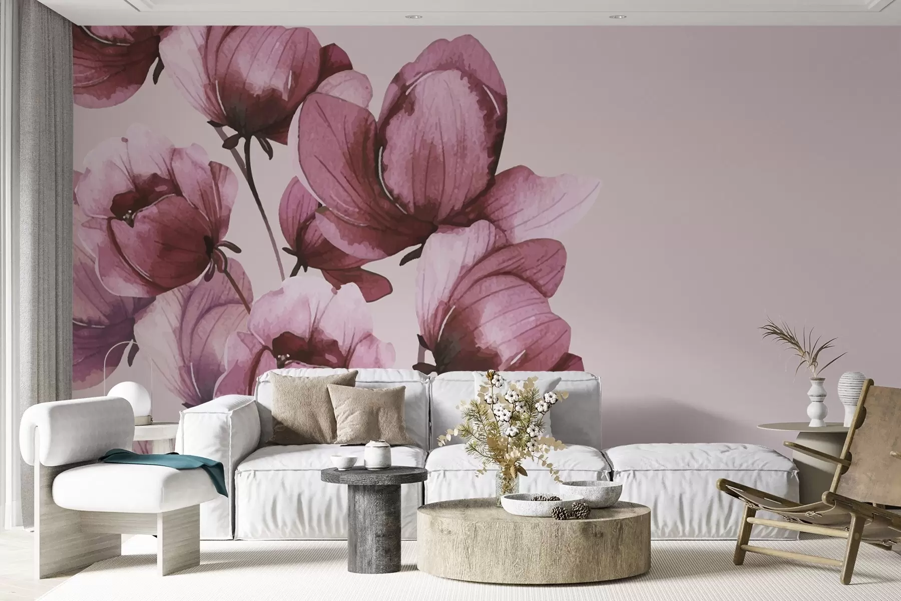 murais de parede flores rosa exuberantes w02801