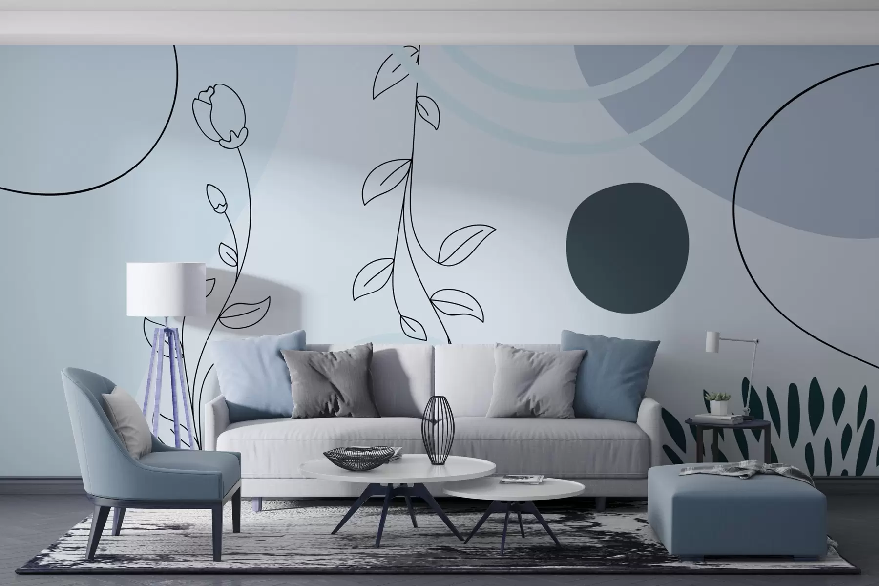 murais de parede abstração em cores azuis w02804v1