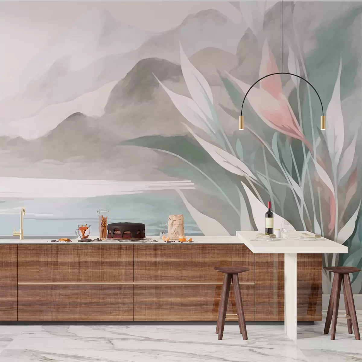 murais de parede Lago de montanha com encostas w02818