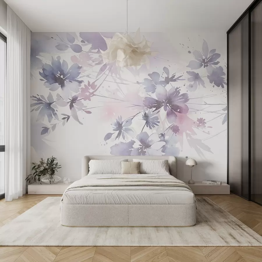 murais de parede Flores abstratas texturizadas, suaves e em tons pastéis com fundos desfocados, criando uma atmosfera etérea e sonhadora w08645