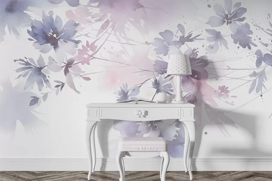 murais de parede Flores abstratas texturizadas, suaves e em tons pastéis com fundos desfocados, criando uma atmosfera etérea e sonhadora w08645