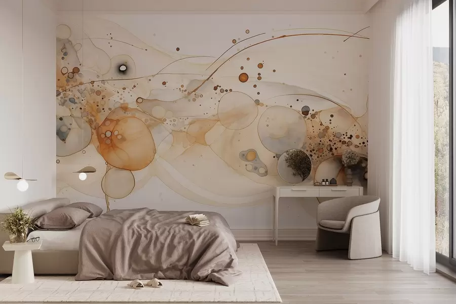 murais de parede Arte abstrata em tinta, estilo fluido, paleta de cores bege  w02744