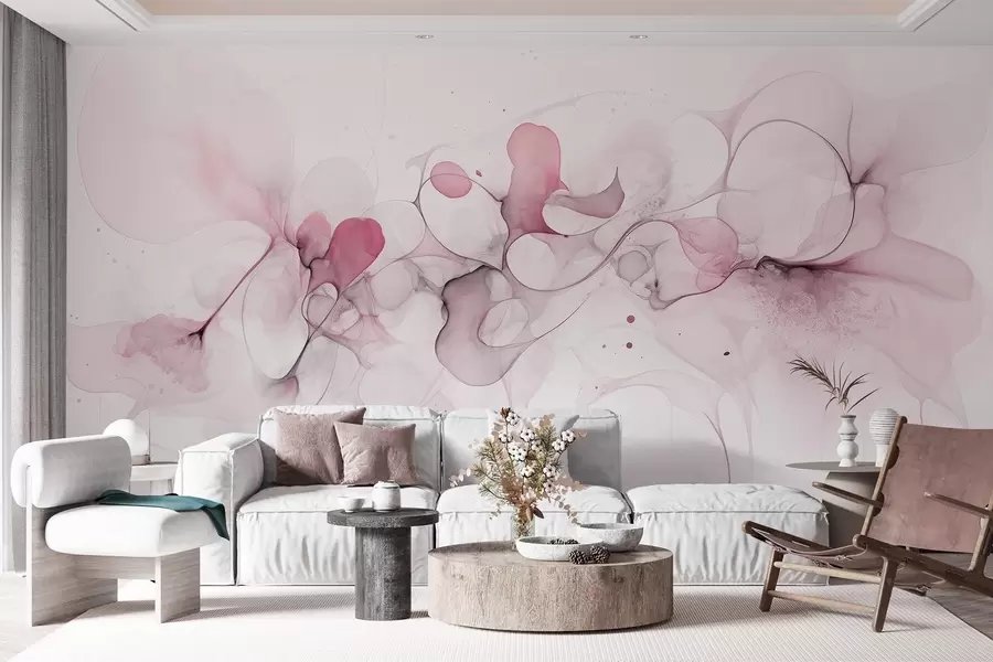 murais de parede Estilo de arte fluida, abstração, cores rosa suaves w02745v2
