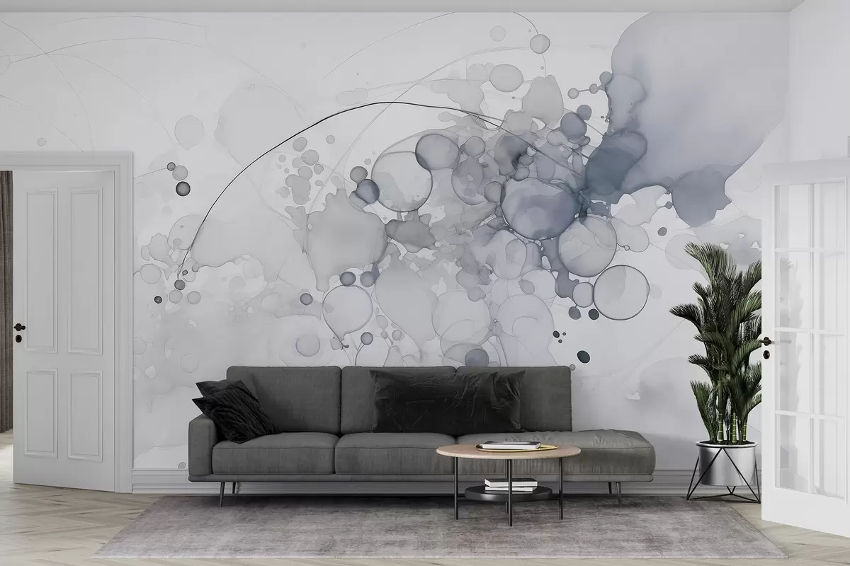 murais de parede Arte abstrata fluida, estilo aquarela, cores cinza w02746v1