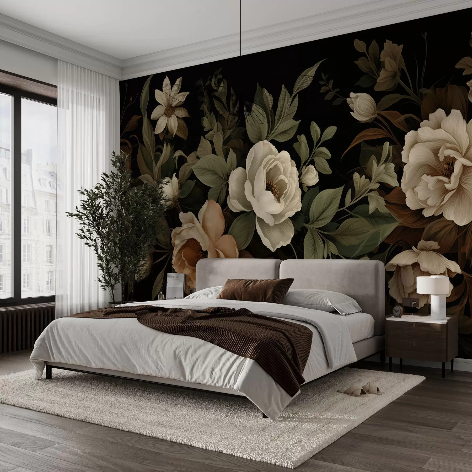 murais de parede Flores variadas em um fundo escuro w02838