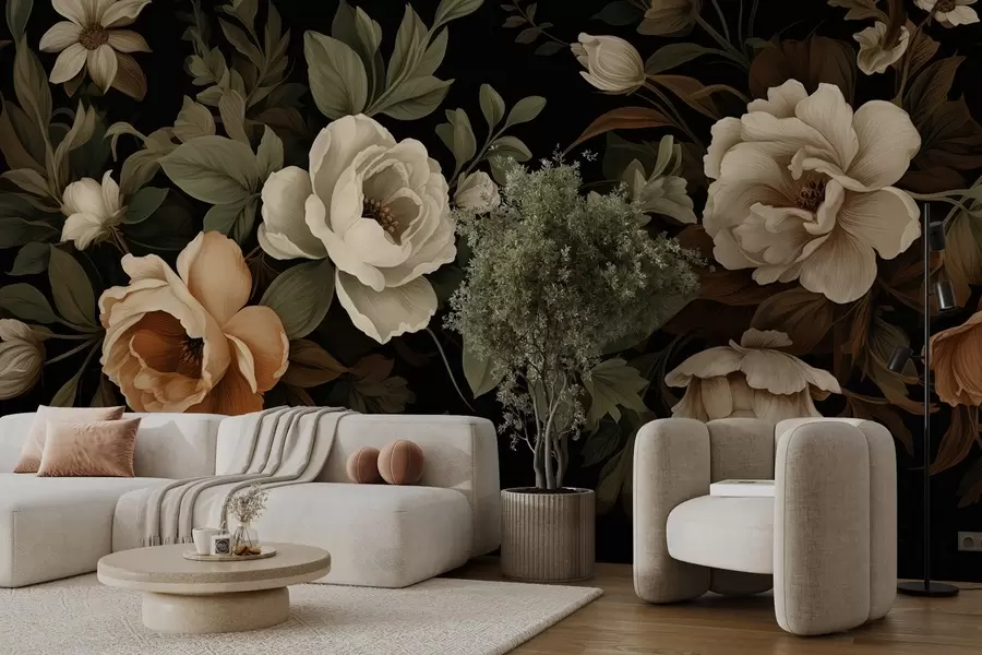 murais de parede Flores variadas em um fundo escuro w02838