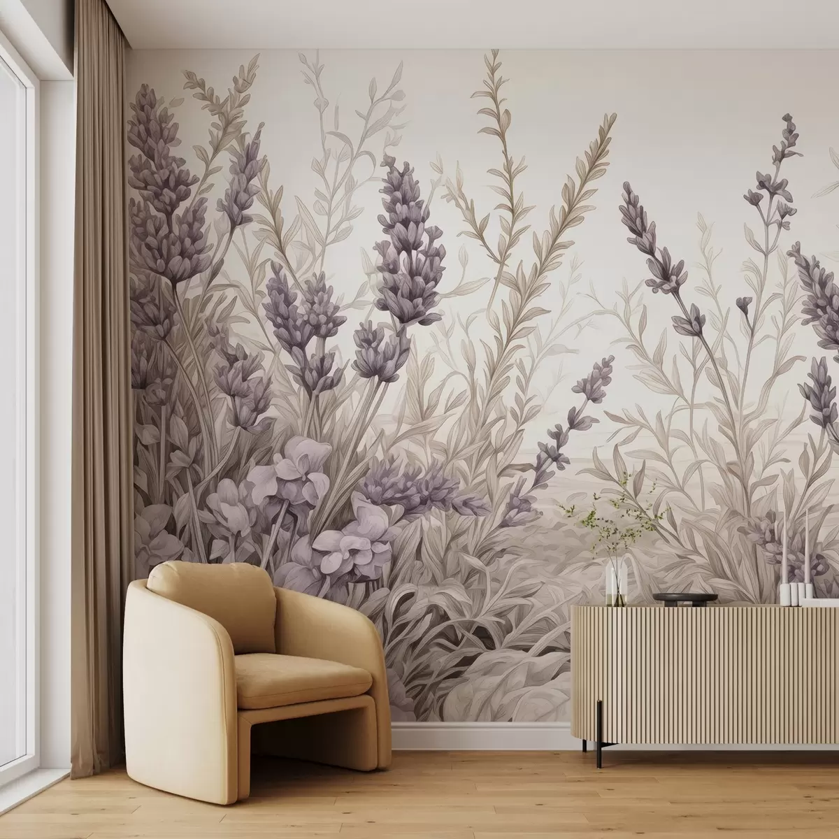 murais de parede Campo florido em aquarela em cores pastéis w02847