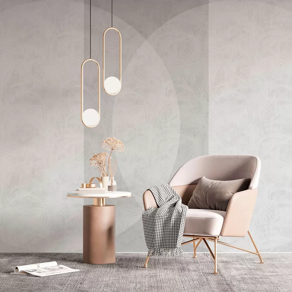 murais de parede Minimalismo geométrico e folhas tropicais w02830v1