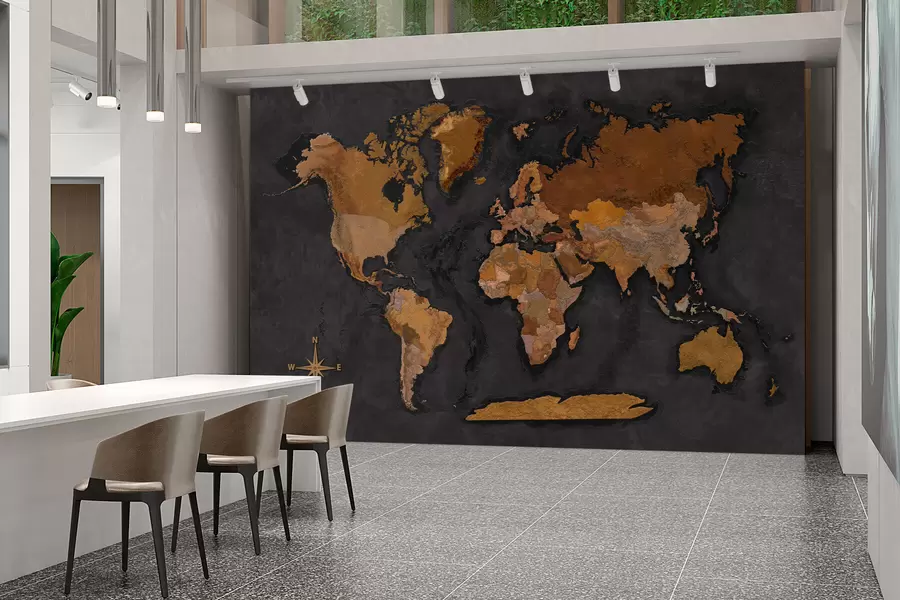 murais de parede Mapa-múndi na parede grunge com efeito de concreto w02552