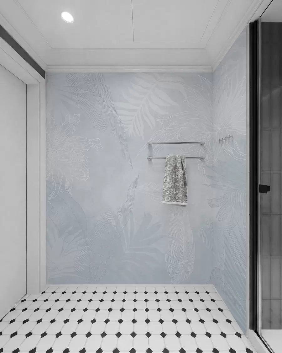 murais de parede Folhagem tropical com efeito grunge e uma tonalidade azul w02737v3