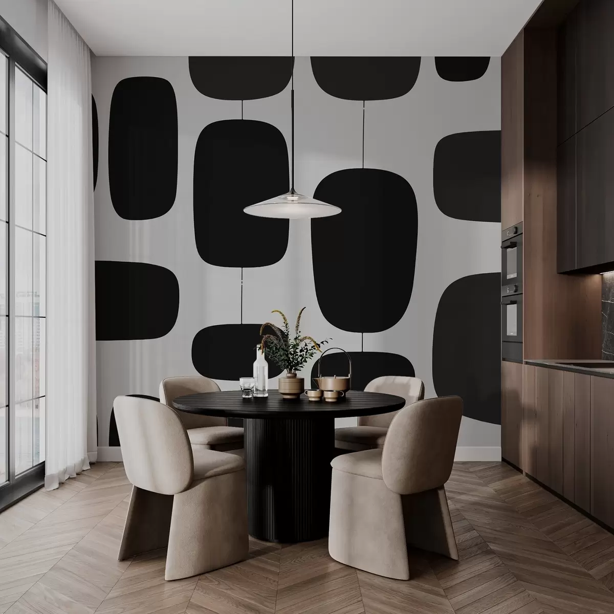 murais de parede Padrão geométrico abstrato com formas ovais w02861