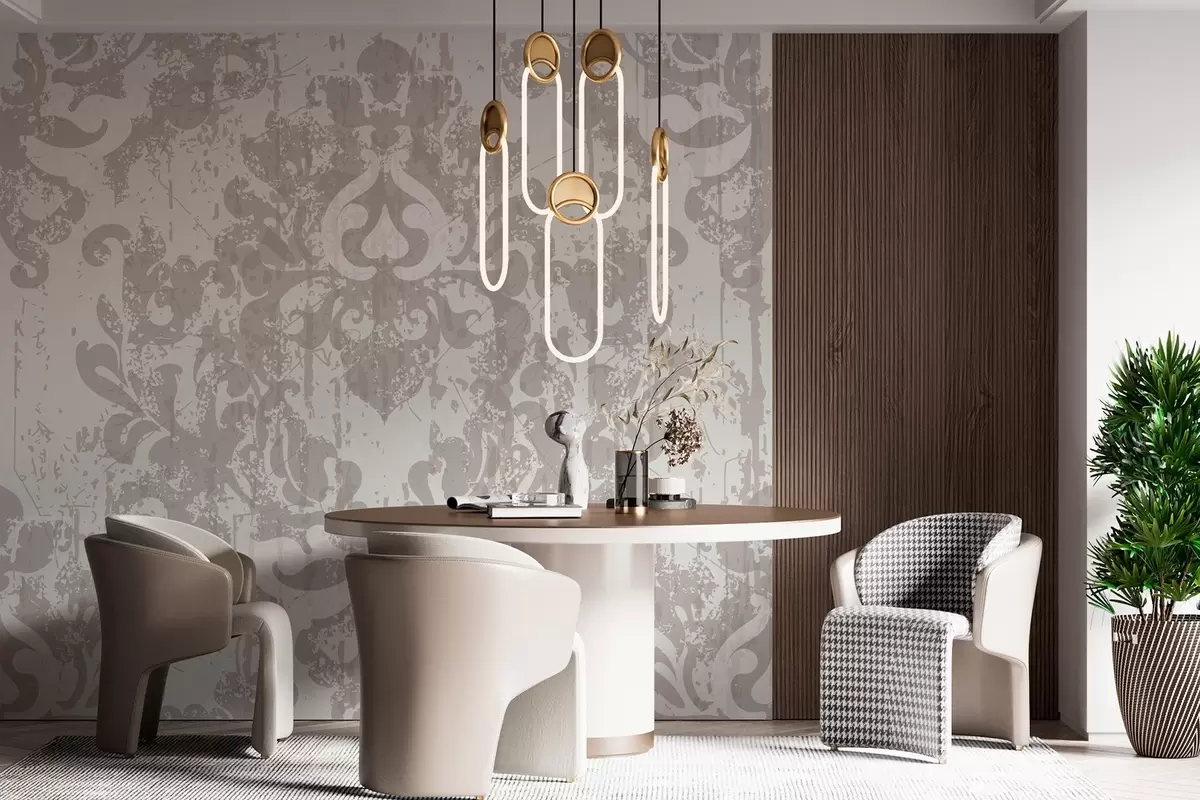 murais de parede Padrão de damasco vintage com efeito envelhecido w02867