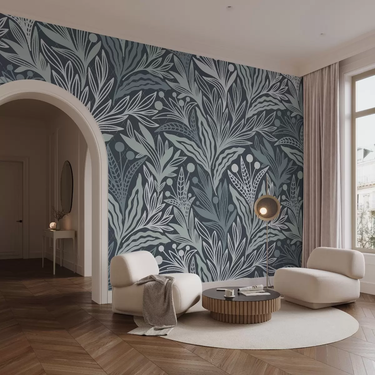 murais de parede Folhas gráficas delicadas em azul w02783v1