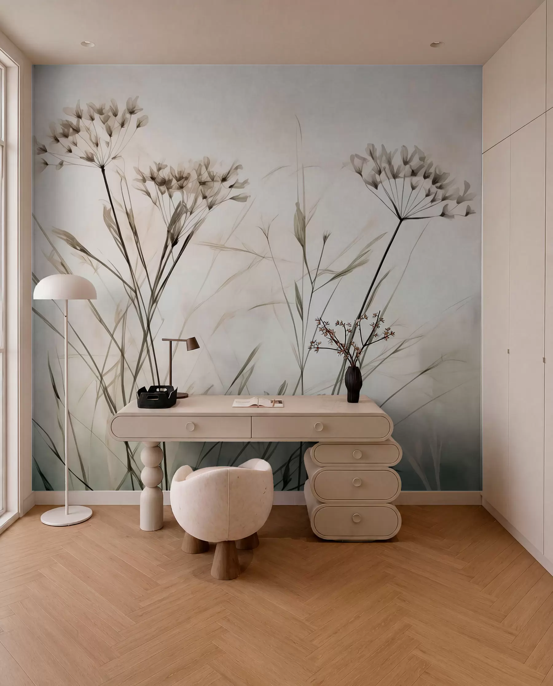 murais de parede Ervas em estilo aquarela embaçada w02920