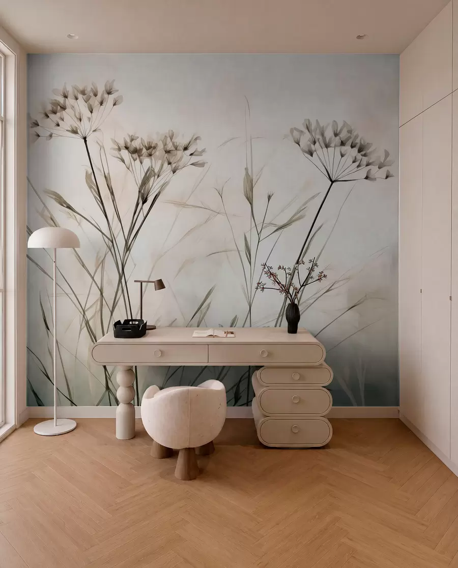 murais de parede Ervas em estilo aquarela embaçada w02920