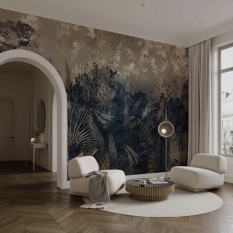 murais de parede África mágica com floresta tropical e elementos vetoriais com tonalidade marrom w02643v1