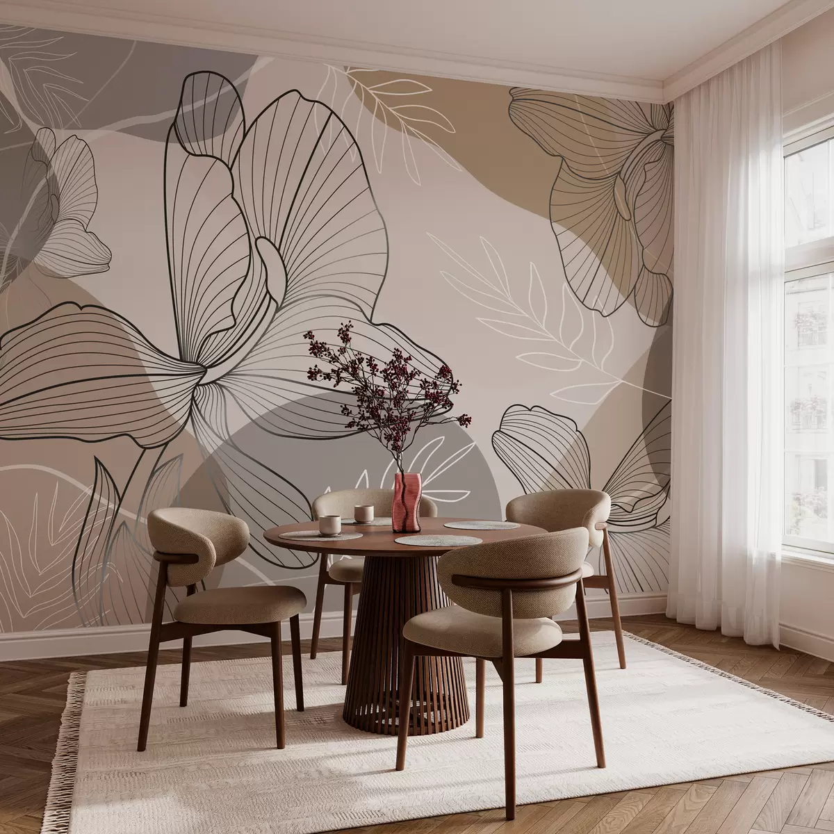 murais de parede Desenho vetorial floral em tons pastéis w02914