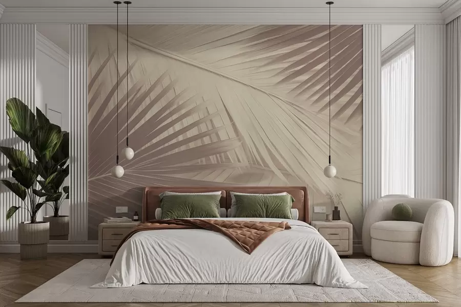 murais de parede Folhas de palmeira abstratas em tons suaves w08677