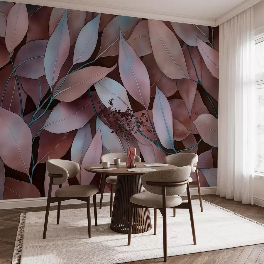 murais de parede Folhas de eucalipto, desenho em estilo aquarela, padrão floral, cores marrons w02931v1