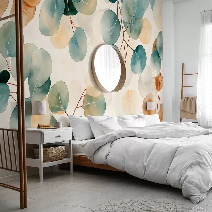 murais de parede Desenho de eucalipto em estilo aquarela, cores pastéis suaves, floral w02938