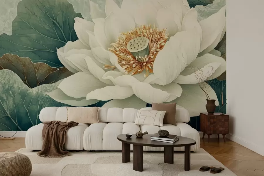 murais de parede Lírio d'água grande em um fundo de folhas w02905