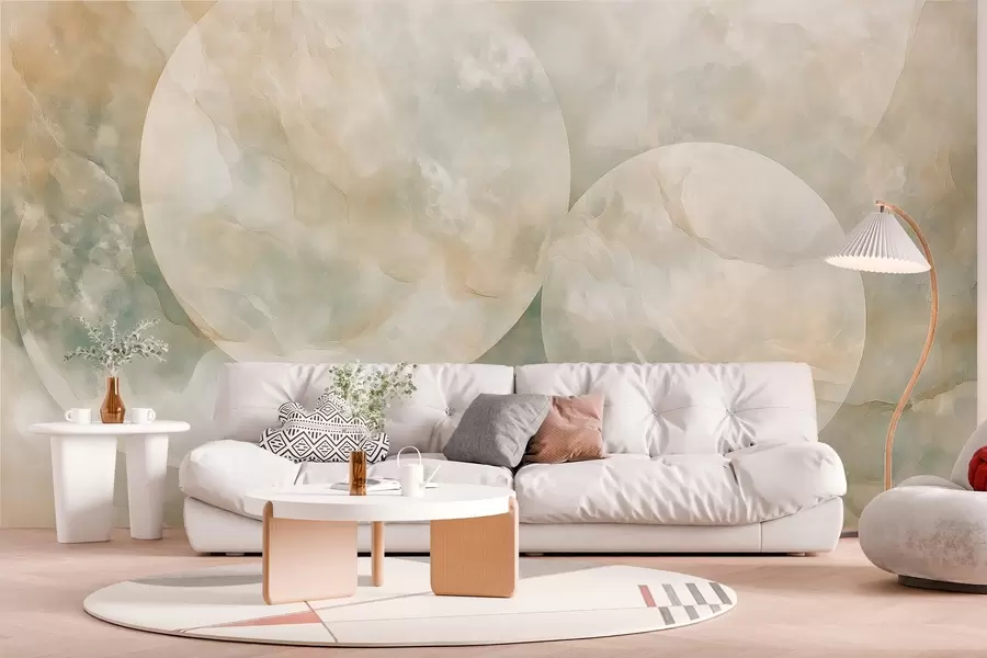 murais de parede Papel de parede abstrato com grandes círculos no estilo de madrepérola w02907