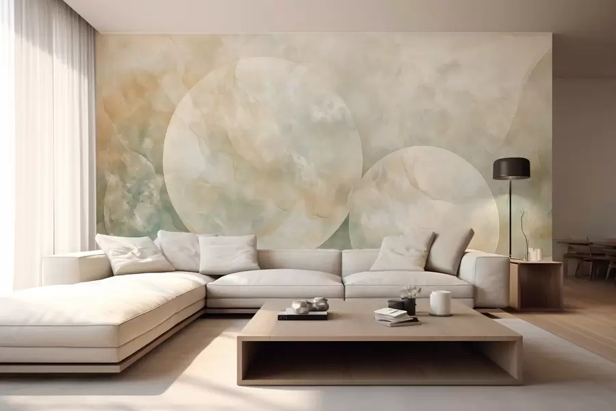 murais de parede Papel de parede abstrato com grandes círculos no estilo de madrepérola w02907
