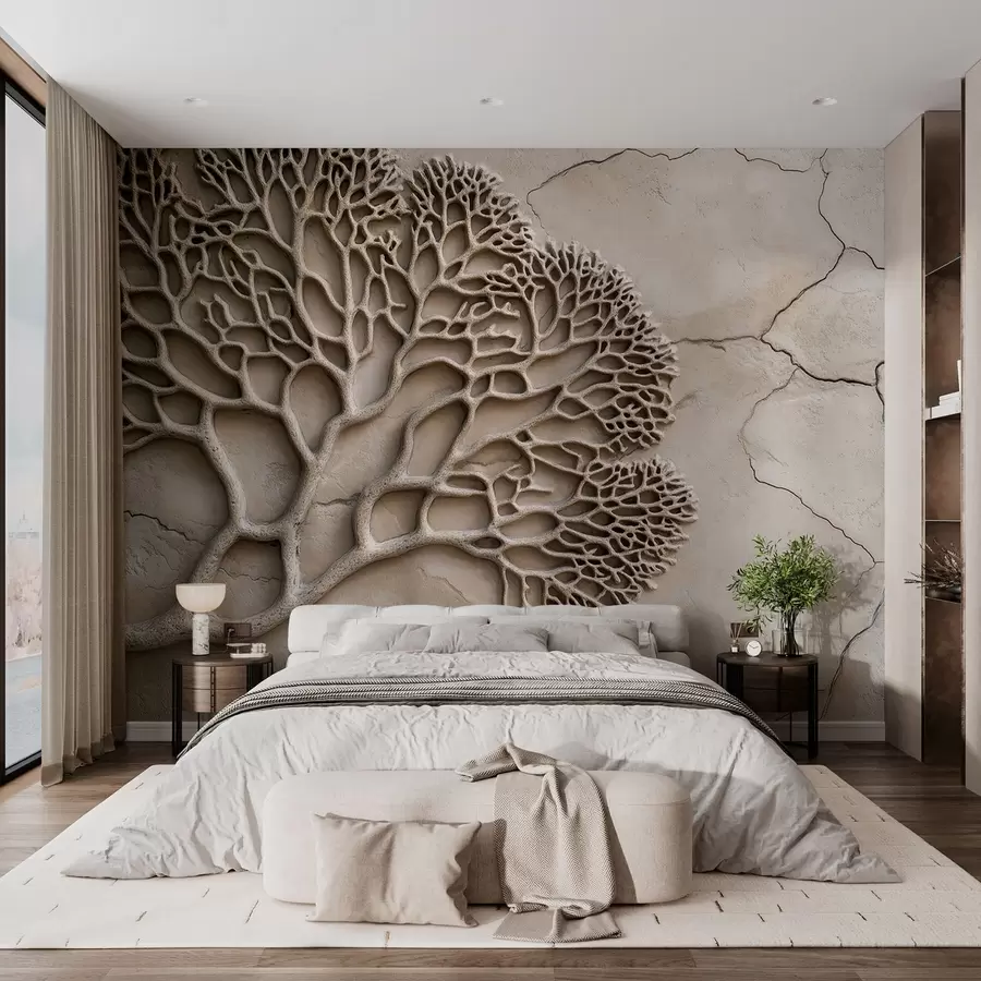 murais de parede Papel de parede em estilo de relevo com madeira e rachaduras w02908