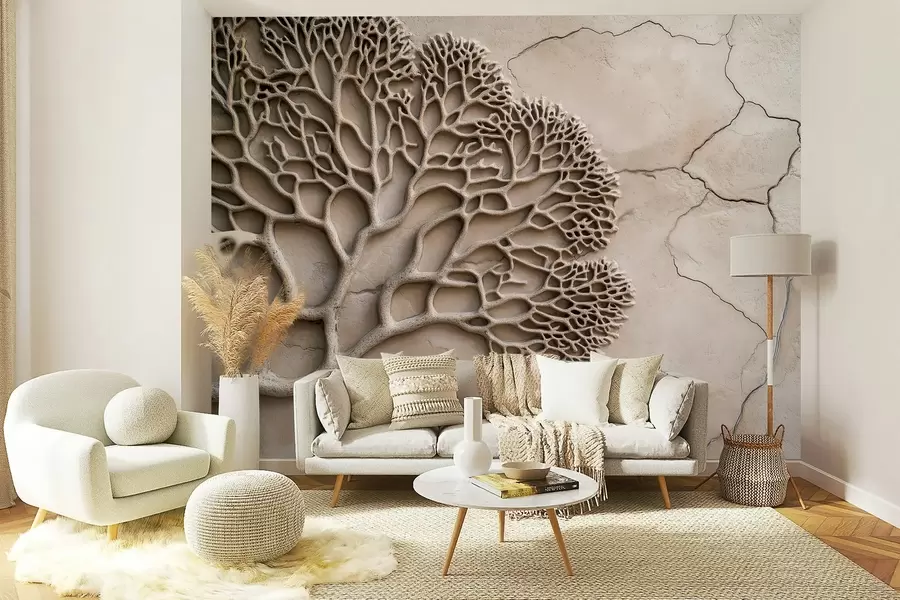 murais de parede Papel de parede em estilo de relevo com madeira e rachaduras w02908